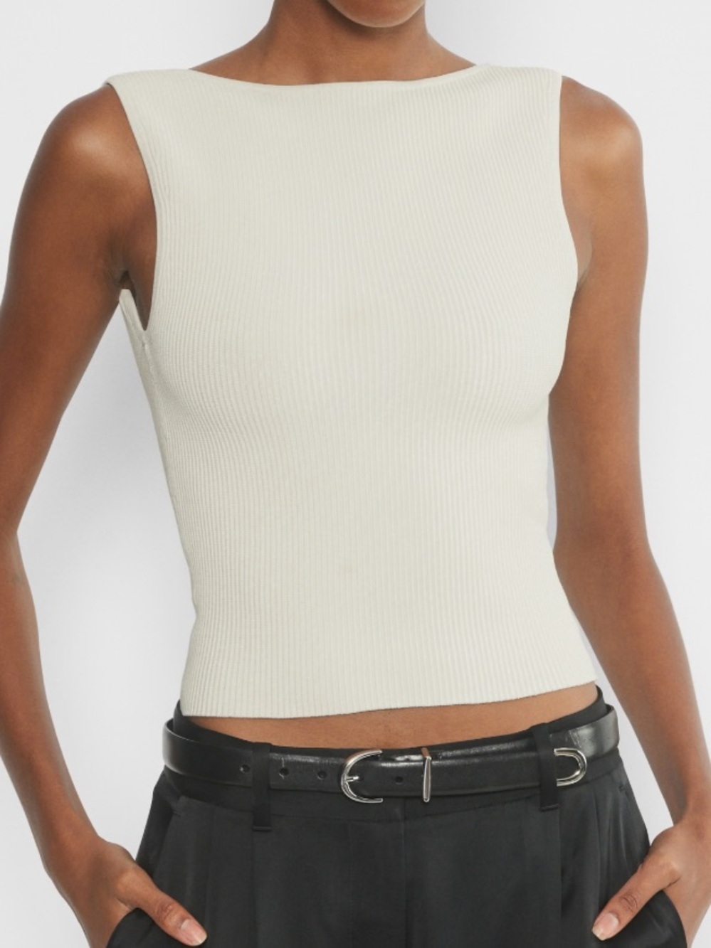 Aritzia Babaton Sculpt Knit Top in light blue. Low back and boatneck - Picture 2 of 4